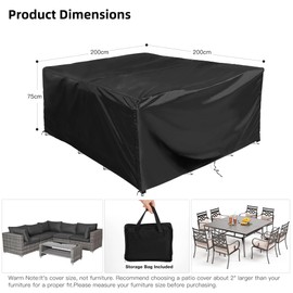 Comlax FIELD Patio Furniture Covers, Outdoor Furniture Covers Waterproof, Patio Table Cover Windproof, Outdoor Sofa Sectional Cover General Purpose, 79"x79"x30" Black