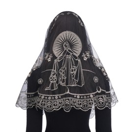 Bozidol Mantilla Veils for Church Catholic, Spanish Black Gold Virgin Mary Embroidered Lace Chapel Veil, Latin Mass Prayer Scarf Head Coverings for Women
