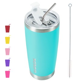 BJPKPK - Vaso térmico de acero inoxidable con tapa y pajita de 20 onzas para bebidas frías y calientes, color turquesa