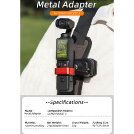 Honlyn Metal Adapter Compatible with DJI Pocket 3 Expansion Adapter Head Gimbal Head Camera Fixed Frame Bracket, OSMO Pocket 3 Accessories (Red)