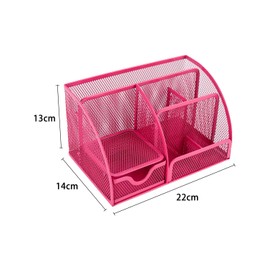 EasyPAG 7 Fächer Metall Schreibtisch Organizer Stiftehalter Stiftköcher Vielseitig Utensilienschalen Büro Organisation Zubehör Ablage mit Schublade,Rosa