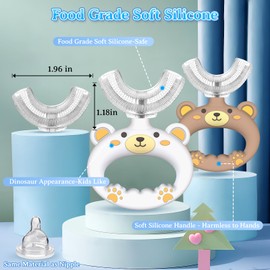 SUPERZZKKE Toddler U Shape Toothbrushes for Baby Age 1 2 3 4 5, 360° Oral Teeth Cleaning Design with Food Grade Soft Silicone Brush (White&Brown)