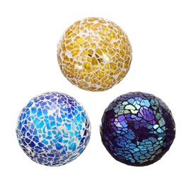 sourcing map 3Pcs Decorative Glass Balls 2.36 Inch Orbs Centerpiece Balls Mosaic Glass Ball Sphere for Decor Bowls Vases Dining Table Party, Gold Tone, Blue, Purple
