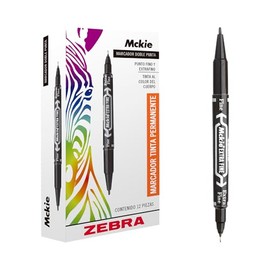 Zebra Marcador Permanente De Doble Punta Mckie Caja 12 Piezas Negro.