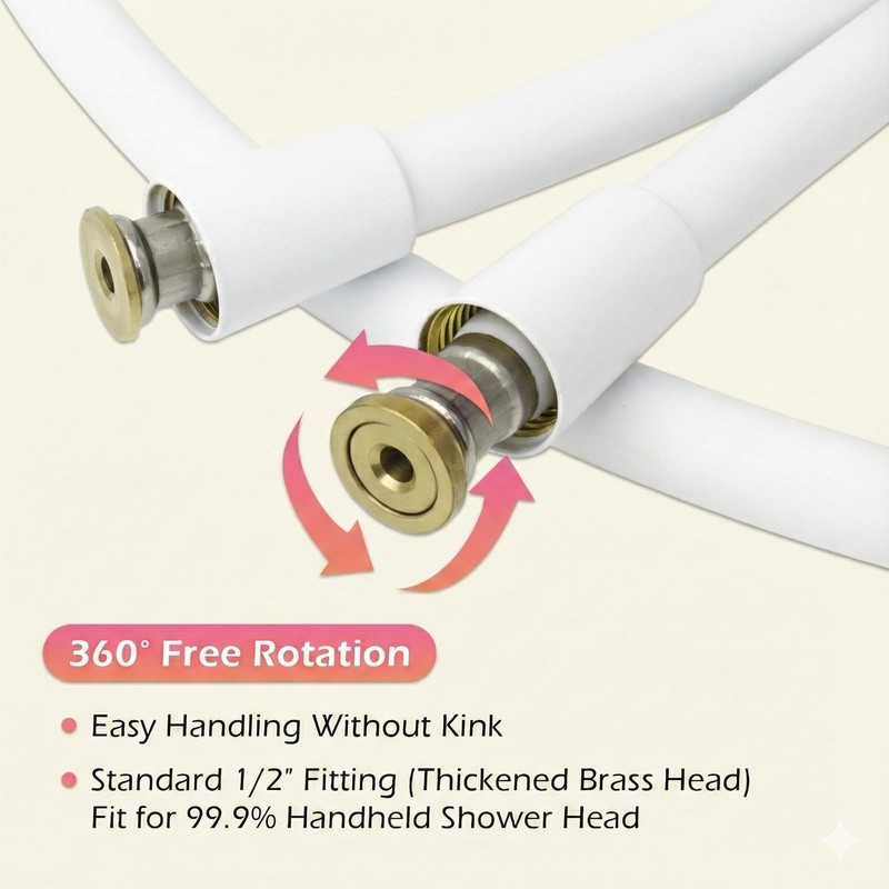 Silicone Shower Hose with Spare Washers, Anti-Kink Designed Replacement Handheld
