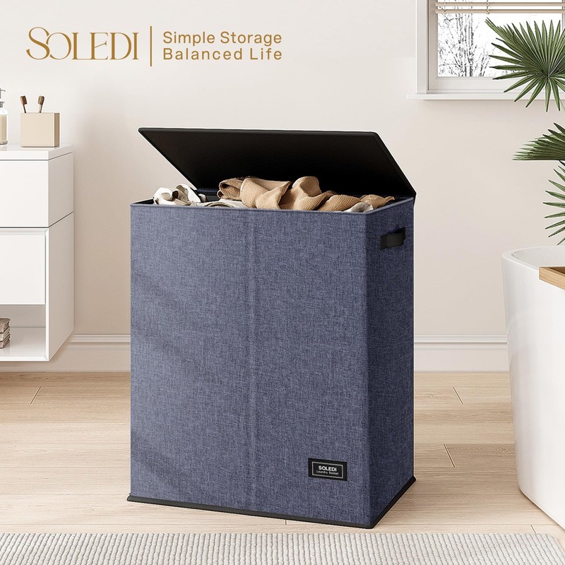 SOLEDI Large Double Laundry Hamper with Lid, Collapsible Clothes Hamper