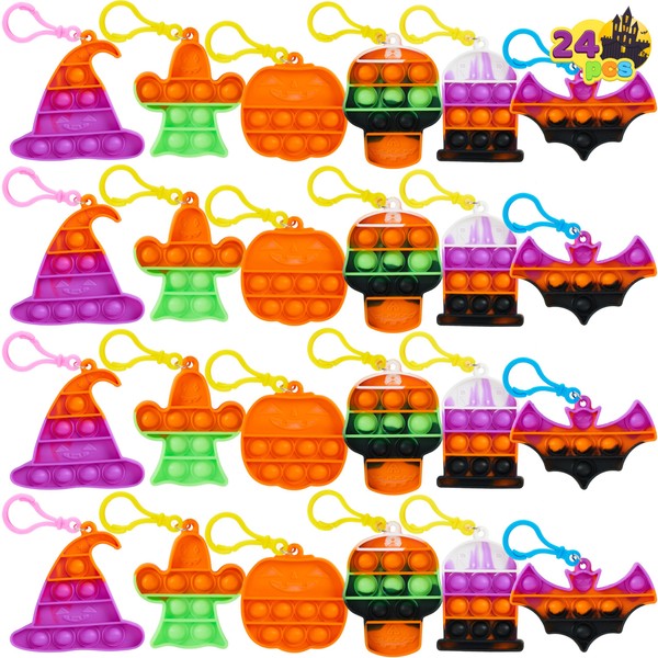 JOYIN 24 PCS Halloween Pop Bubbles Fidget Toys Keychain, Mini