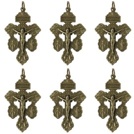 gifthub - 6 piezas de crucifijo católico de aleación para rosarios a granel con diseño de medallas, piezas de rosario de crucifijo de perdono para rosarios católicos (oliva)