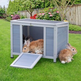 Coziwow 24" Rabbit Hutch Wooden Pet Cage with Run Asphalt Roof Bunny Small Animal House