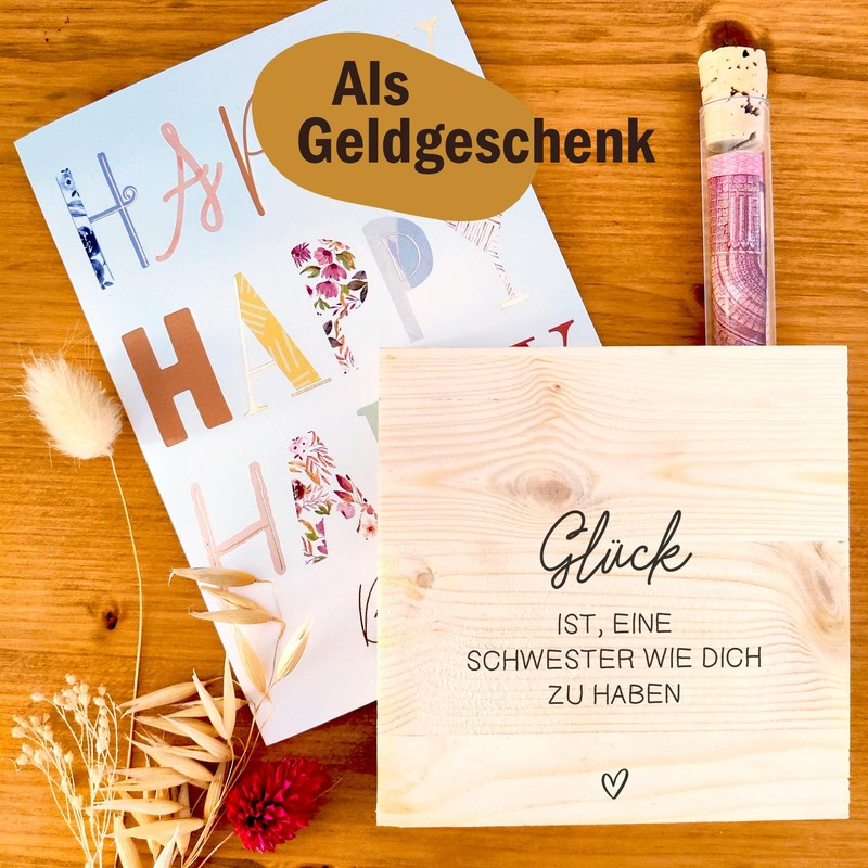 Schwester Geschenk - Glück ist Schwester wie dich Holzbild +