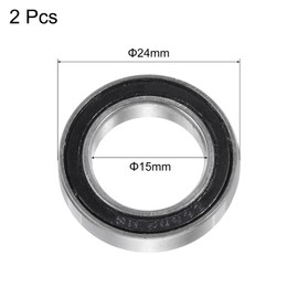 sourcing map 2Pcs S6802-2RS Deep Groove Ball Bearings 15mm x 24mm x 5mm Double Sealed 440C Stainless Steel (ABEC3)