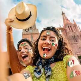 winthrop 120 Pcs Glitter Mexican Independence Day Temporary Tattoos, Individually Wrapped Waterproof Safety Mexico Themed Tattoos, Best Choice for September 16th Viva Mexico Party, 60 Designs