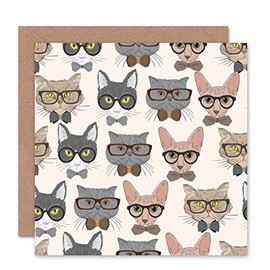 CATS IN GLASSES AND BOW TIES BLANK GREETINGS BIRTHDAY CARD ART