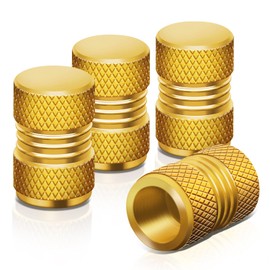 Auto Dynasty Tire Valve Stem Caps 4 Pieces Meshed Style Polished Aluminum Chrome Tire Universal Stem Covers for Cars, SUVs, Bike and Bicycle, Trucks, Motorcycles Gold