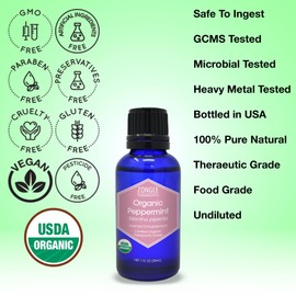 Organic, Peppermint Oil, Food Grade, Edible, for Digestion, IBS, Hair – 100% Pure, Peppermint Essential Oil, Mint Oil, Safe for Ingestion, by Zongle Therapeutics, 1 OZ