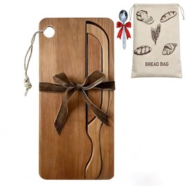 Wooden Manual Bread Bow Set with Storage Bag & Spoon, Bread Bow Knife and Board built-in slicing slot with Hole Design Easy to Store, Bow Knife and Board Set for Outdoor Picnic