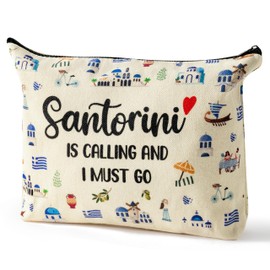 A1DIEE Small Makeup Bag, Wallet Travel Cosmetic Bag Daily Use Zipper Pouch Storage Purse Travel Toiletry Bag Organizer Accessories Make Up Bag Suitable for Travel Birthday College (Santorini)