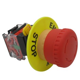 mxuteuk 2pcs 1NC 1NO Red Mushroom Switch AC 660V 22mm Red Mushroom Emergency Stop Push Button Switch with Emergency Stop Sign for Control Circuit ，LA36-11ZS