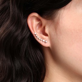 Atentuyi Crystal Stud Earrings Gold Stud Earrings Curved CZ Stud Earrings Rhinestone Earrings Wedding Earrings Cluster Bridal Earrings Crawlers Sparkling Earrings Jewellery for Women and Girls