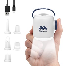 Woowind Kona Air Mattress Pump – Mini Air Pump for inflatables, Cordless & Rechargeable, 200L/Min Flow, Inflates/Deflates Beds, Floats, Tents, with 10-Hour LED Light, Ultra-Portable Palm-Size (White)