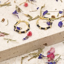 Tuscany Silver Women's Sterling Silver Yellow Gold Plated 2 mm Round White CZs 20 mm Enamel Hoop Hoop Earrings, Silver