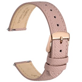 WOCCI 15mm Grace Leather Watch Strap for Ladies, Top Grain Leather, Quick Release Replacement Band with Rose Gold Buckle (Retro Pink)