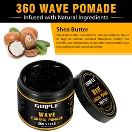 Natural Wave Pomade for Men Strong Hold, Easy Wash - Promotes Moisture, Control & Shine with Wave Brushes & Silky Durag for Perfect 360 Waves,All Natural Wave Cream for Layered Waves
