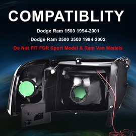 G-PLUS LED Headlights, Compatible with 1994-2001 Dodge Ram 1500/1994-2002 Ram 2500 3500(Not Fit for Sport Model & Ram Van Models), Driver & Passenger Side, Clear lens Black Housing Amber Reflector