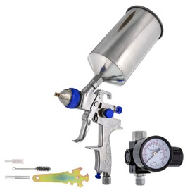 TCP Global Professional HVLP Spray Gun 1.5mm - Gravity Feed Auto Paint Gun Kit for Basecoat, Clearcoat, Primer - Spray Guns Paint Sprayer with Air Compressor Regulator (G6600-13)