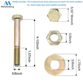 Metalsuberg 5/8" x 4-1/2" Hex Head Bolt by Color Galvanization with Nylon Lock nut and Large Size Washer Assortment Kit,Alloy Steel,Grade 5.(4pcs Pack)