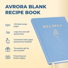 Premium Quality Recipe Book to Write in Your Own Recipes, Hardcover Linen With Elegant Gold Inlay, Keepsake Book Holds 150 Recipes