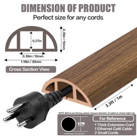 Floor Cord Cover Cable Cavity Self Adhesive Cord Hider Floor 3.3FT Floor Cable Management Power Cord Protector Floor Electric Cord Covers for Offices, Gym, Exhibitions (Misty Brown Wood, 1.18" x 3.3')