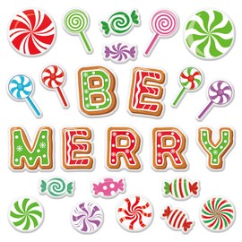 Whaline 40Pcs Christmas Thick Gel Clings Winter Xmas Colorful Peppermint Window Gel Decals Removable Lollipop Candy Window Clings Be Merry for Home Classroom Nursery