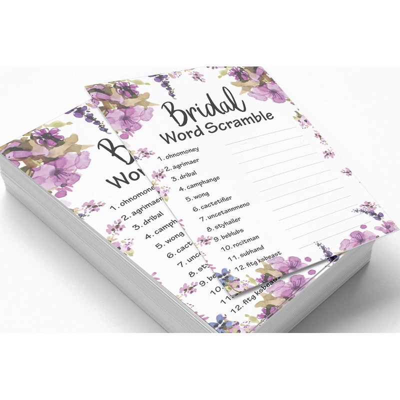 Inkdotpot 50-Pack Wedding Word Scramble Bridal Shower Game Cards Floral