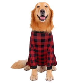 HDE Dog Pajamas One Piece Jumpsuit Lightweight Dog PJs Shirt for M-3XL Dogs Buffalo Plaid - M