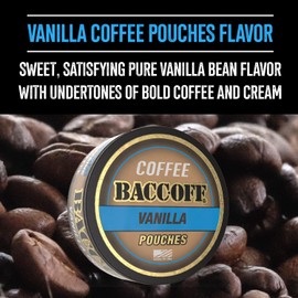 10 Cans, BaccOff Vanilla Coffee Pouches, 50 MG of Caffeine Per Serving, Natural Vanilla Bean Flavor, Coffee and Cream Flavors, 16 Pouches Per Can