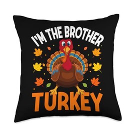 Matching Family Thanksgiving Turkey Costume I'm The Brother Turkey Funny Matching Family Thanksgiving Throw Pillow, 18x18, Multicolor