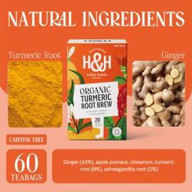 Heath & Heather Organic Turmeric & Ginger Tea Bags – 3-Pack Gift Set | Premium Turmeric Brew with Ginger & Ashwagandha | Caffeine-Free Root Tea Infusion
