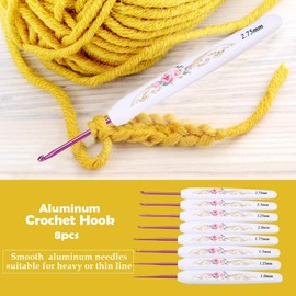 Baxnore 8PCS Aluminum Crochet Needles, Metal Crochet Hooks with Soft Floral Print Plastic Handle, Crochet Hooks Set, Knitting Needles for Beginners Experts (Thin White Handle)