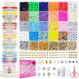 LZOUOWO 5300 Clay Beads for Bracelets Making Aesthetic Kit with Smiley Face Beads Polymer Clay Flat Beads for Friendship Bracelet Kit Heishi disc Beads and Letter Beads for Girls Ages 8-12