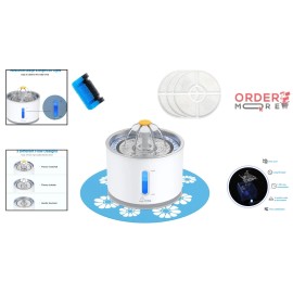 Cat Water Fountain Stainless Steel 81oz LED Light 3 Filters Pet Hydration