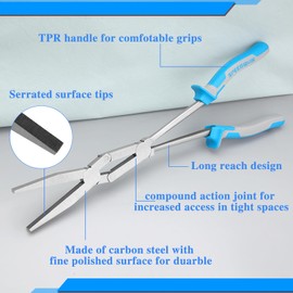 SPEEDWOX 13-Inch Double-Joint Flat Pliers Dual Pivot Pliers Long Reach Pliers Long Flat Nose Pliers Extra Long Reach Compound Action Pliers Flat Nose Pliers Duckbill Pliers Serrated Jaw