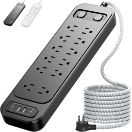 GALASALA Multicontacto Regleta 16 en 1, Extensión Eléctrica de 1,8 M con Protector Supresor de Picos Voltaje, Enchufe Plano, 12 Salidas y 4 USB (2 USB-C), Conector Multiple para Hogar Oficina