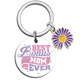 UYBEPU Mothers Day Bonus Mom Gifts From Stepdaughter Best Bonus Mom Ever Gifts for Step Moms Birthday Gift Ideas Bonuses Moms Gift for Mothers Day Keychain for Stepmom