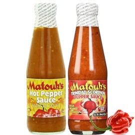 Matouk's HOT PEPPER SAUCE and Trinidad Scorpion Pepper Sauce 10oz (Pack of 2)