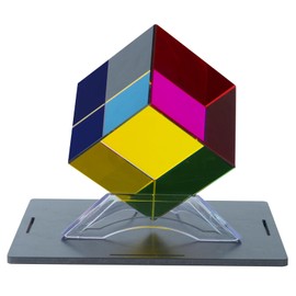 WodGod CMY Color Cube 2.36 Inch(6cm) with Display Stand K9 Crystal Glass Prism Cyan & Yellow & Magenta Mixing Color Cube - Physics & Art Desk Object, Desktop Decor
