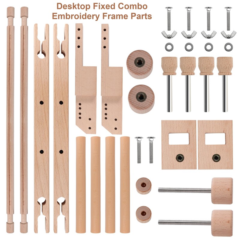 Simple Embroidery Frame and Embroidery Holder Combo Set，Beech Wood Fixable
