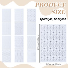 FREEBLOSS Pack of 12 Water Soluble Stick Stabilizers Stick Sashiko Stencils 8.3 x 11.7 Inch Washable Stick and Stitching Papers Water Soluble Transfer Paper for Hand Sewing