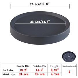 KangTeer 14.8 inch Plant Caddy with Hidden Wheels 2Pack Heavy Duty Round Rolling Tray,Light Gray+Gray,for Large Pots, Air Purifiers, Ceramic Decor