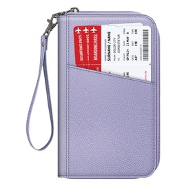 FINTIE Family Passport Holder Wallet, RFID Blocking Travel Document Organizer Clutch Bag Credit Cards Case Cover for Women Men, Lilac Purple